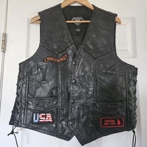 Giverny Leather Vest Womens Size Large Black Snap Front Sleeveless Biker Jacket